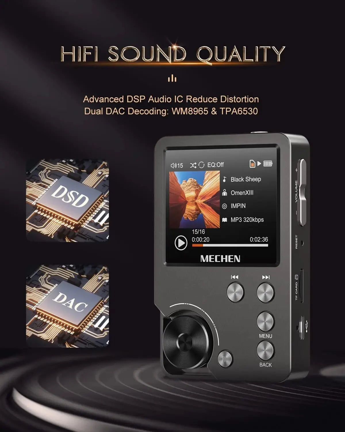 HiFi MP3 Player with 64GB Memory Card Portable Lossless Music Player