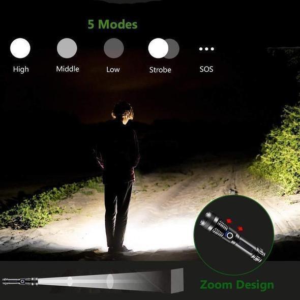 High Power Rechargeable LED Flashlight with Waterproof Design