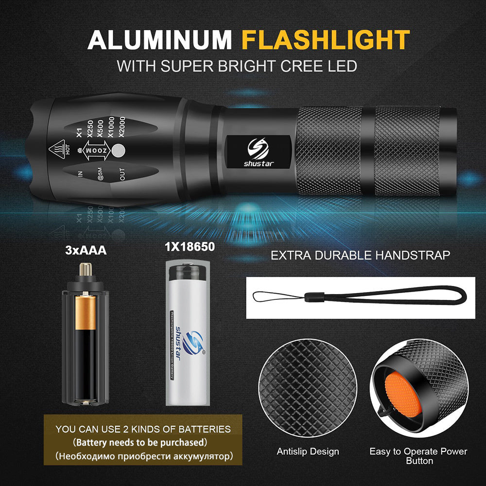 High Power Rechargeable LED Flashlight with Waterproof Design