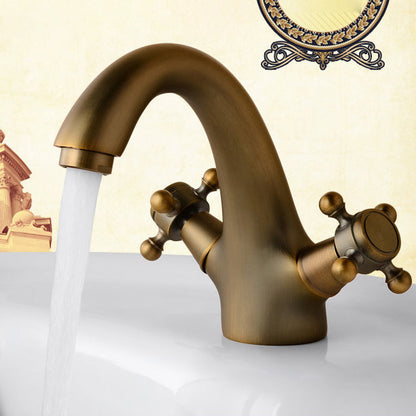 Industrial Wide-Spread Bathroom Faucet with Dual Cross Handles Brass Construction