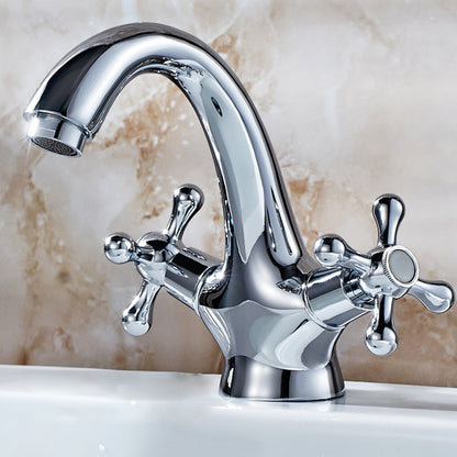 Industrial Wide-Spread Bathroom Faucet with Dual Cross Handles Brass Construction