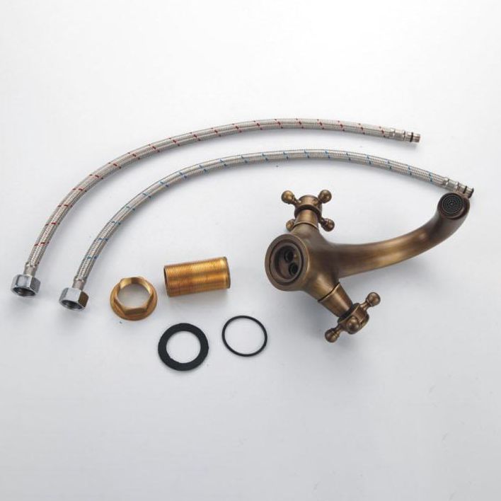 Industrial Wide-Spread Bathroom Faucet with Dual Cross Handles Brass Construction