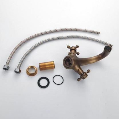 Industrial Wide-Spread Bathroom Faucet with Dual Cross Handles Brass Construction