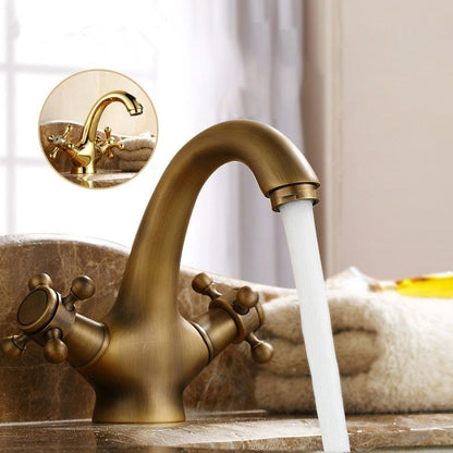 Industrial Wide-Spread Bathroom Faucet with Dual Cross Handles Brass Construction