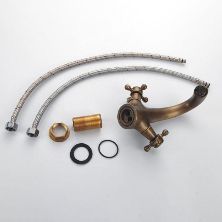 Industrial Wide-Spread Bathroom Faucet with Dual Cross Handles Brass Construction