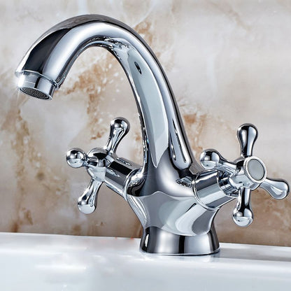 Industrial Wide-Spread Bathroom Faucet with Dual Cross Handles Brass Construction