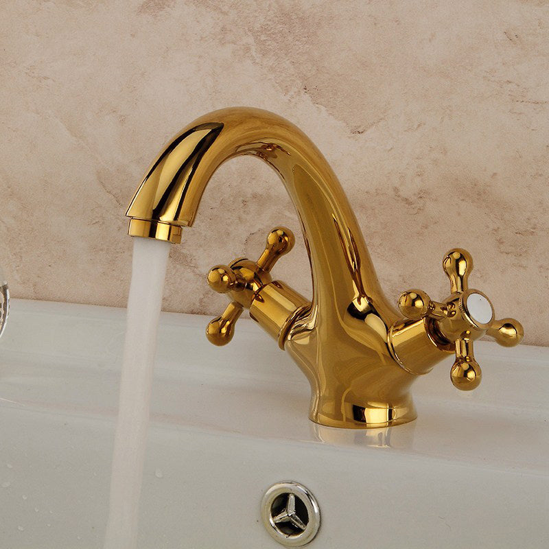 Industrial Wide-Spread Bathroom Faucet with Dual Cross Handles Brass Construction
