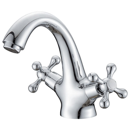 Industrial Wide-Spread Bathroom Faucet with Dual Cross Handles Brass Construction