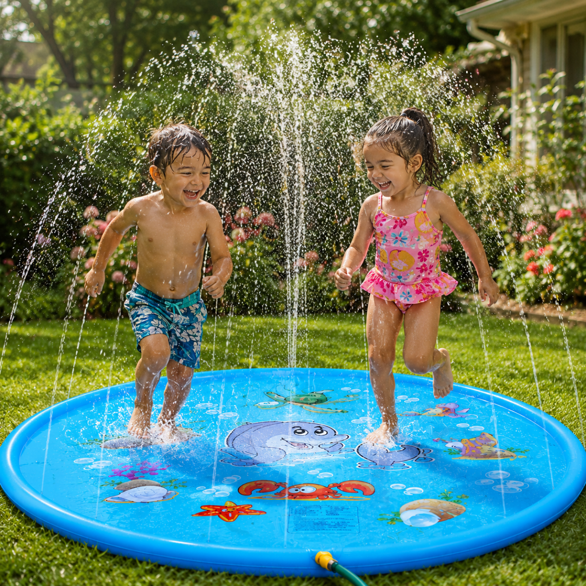 Inflatable PVC Water Splash Mat with Built-In Spray