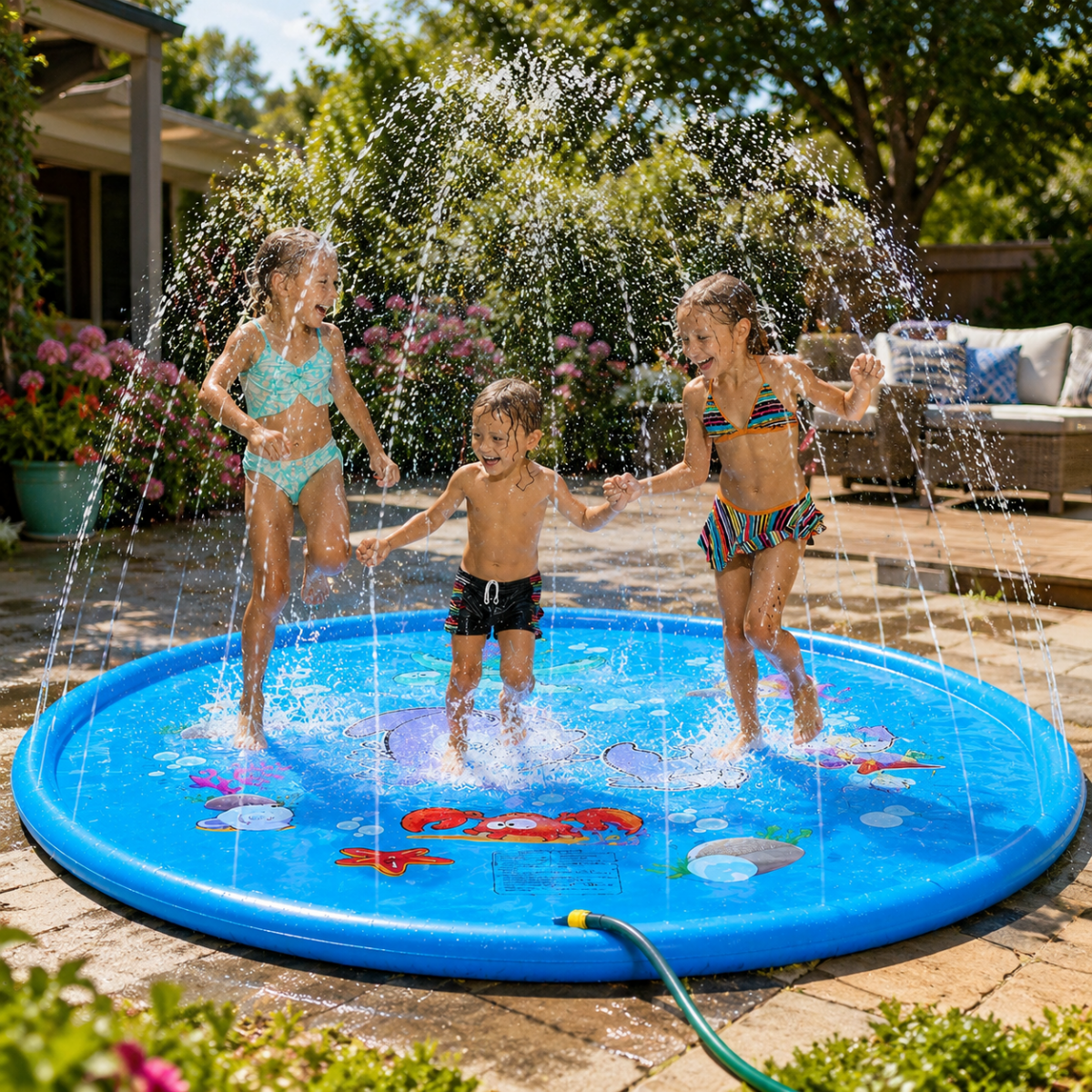 Inflatable Water Play Mat with Built-In Spray Function