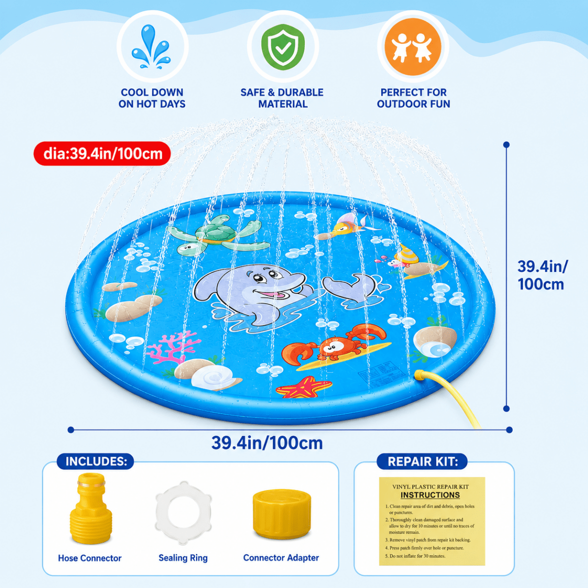 Inflatable Water Play Mat with Built-In Spray Function