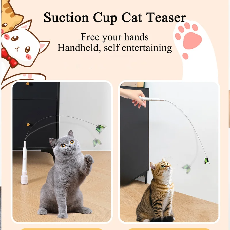 Interactive Dancing Butterfly Cat Toy with Moving Feather and Suction Cup