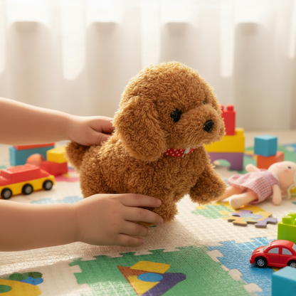 Giocattolo interattivo a forma di cane robot, cucciolo di peluche che cammina e abbaia, con movimento