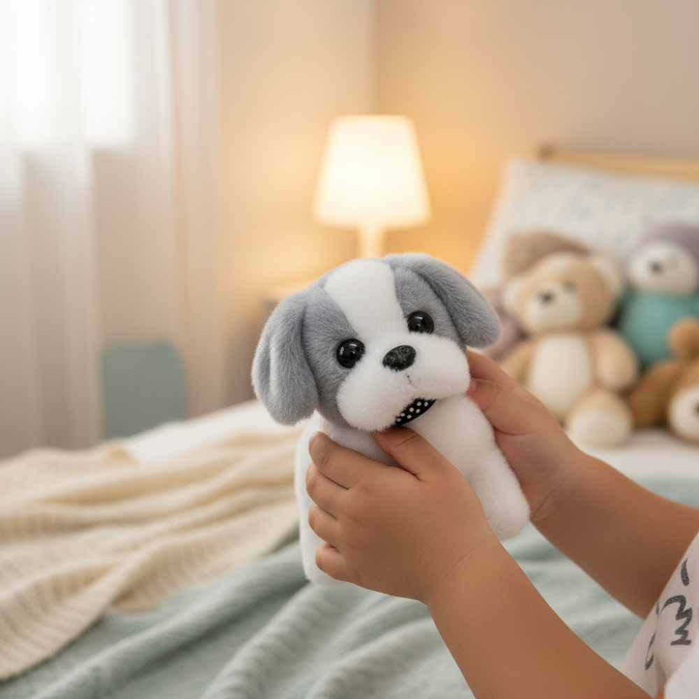 Giocattolo interattivo a forma di cane robot, cucciolo di peluche che cammina e abbaia, con movimento