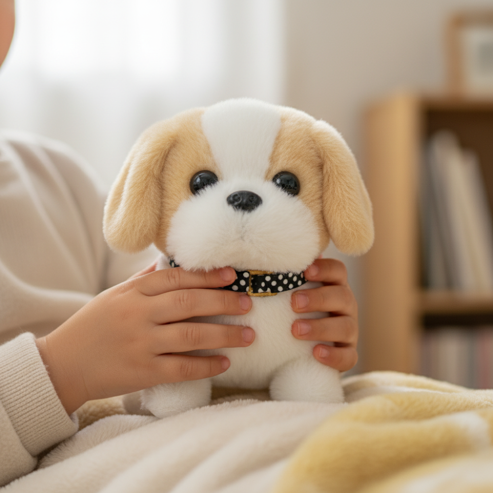 Giocattolo interattivo a forma di cane robot, cucciolo di peluche che cammina e abbaia, con movimento