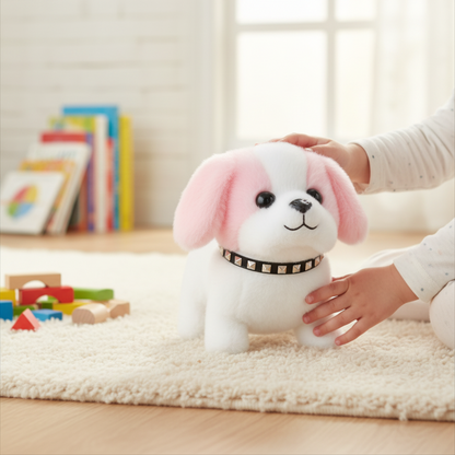 Giocattolo interattivo a forma di cane robot, cucciolo di peluche che cammina e abbaia, con movimento