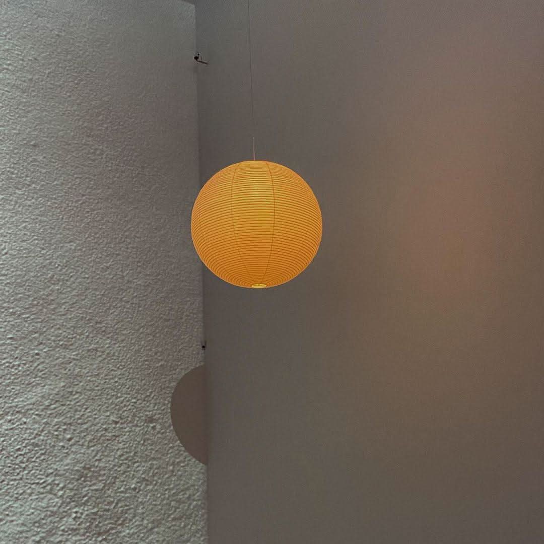 Japanese Paper Pendant Light with Cotton Paper Shade and Steel Wire Frame