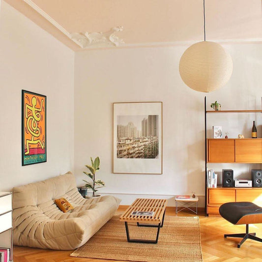 Japanese Paper Pendant Light with Cotton Paper Shade and Steel Wire Frame