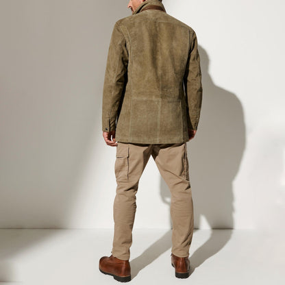 Joachim Vintage Mens Suede Jacket with Leather Accents Slim Fit Casual Outerwear