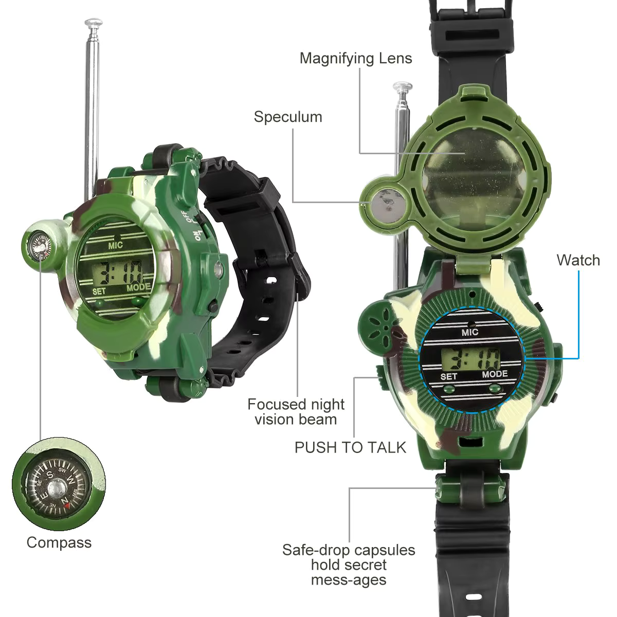 Kids 7-in-1 Camouflage Walkie Talkie Adventure Watch