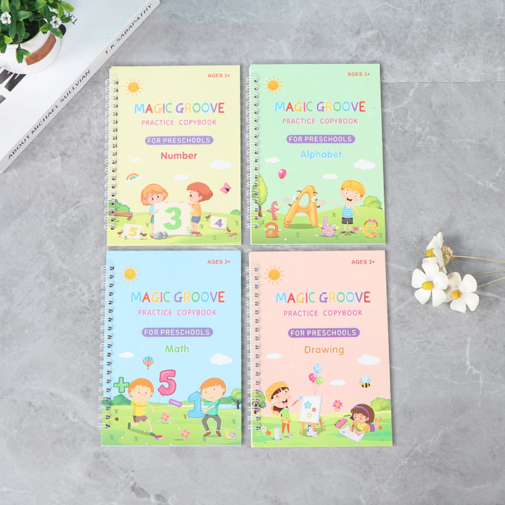 Set di quaderni per esercitarsi a scrivere per bambini, con lettere, numeri, matematica e disegni