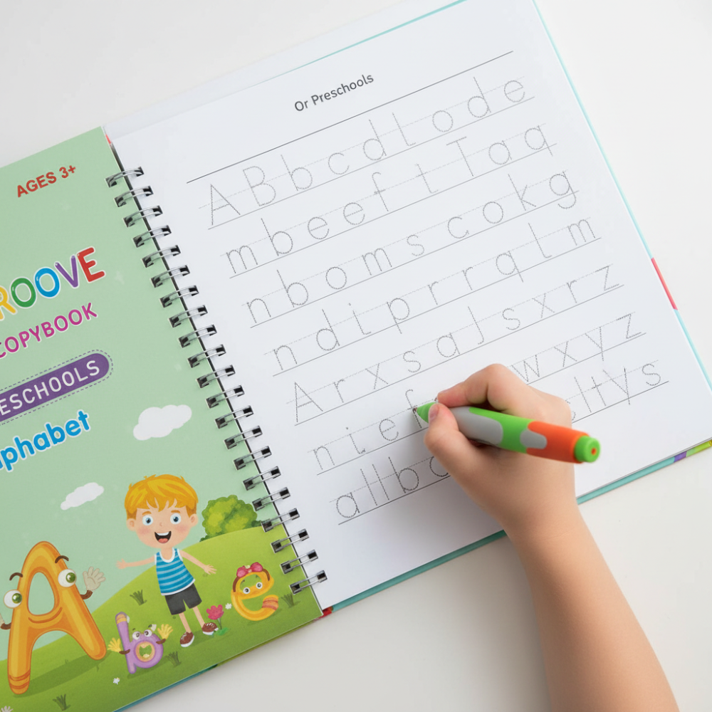 Set di quaderni per esercitarsi a scrivere per bambini, con lettere, numeri, matematica e disegni
