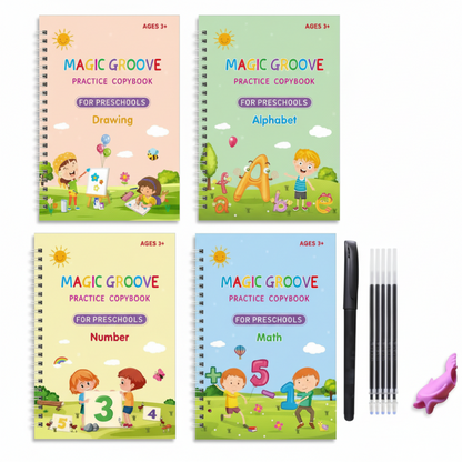 Set di quaderni per esercitarsi a scrivere per bambini, con lettere, numeri, matematica e disegni
