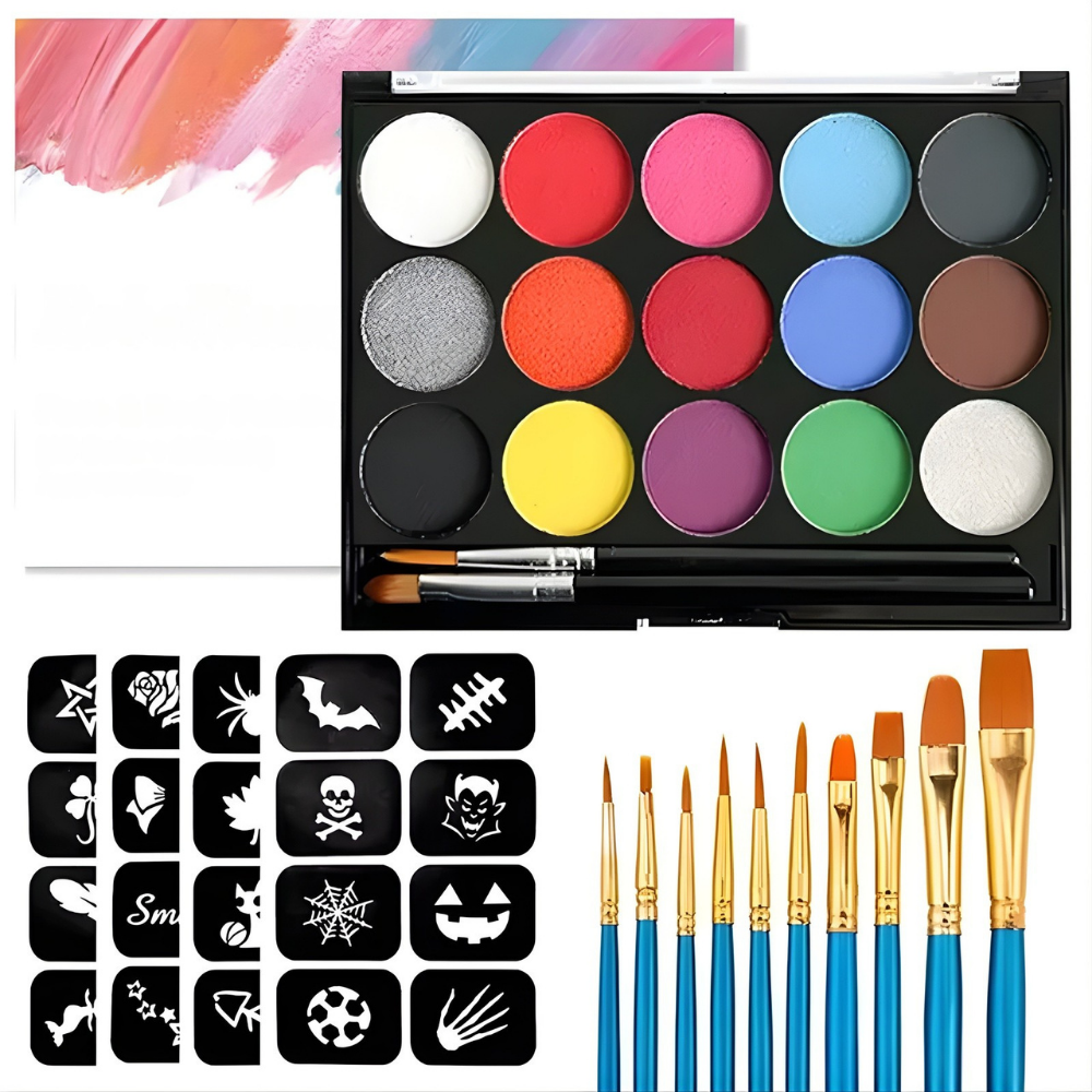 Kids Non Toxic Body Paint Kit with 15 Color Palette