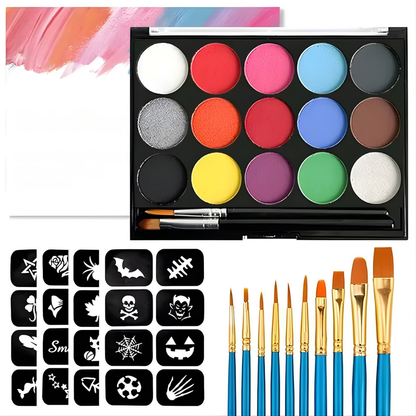 Kids Non Toxic Body Paint Kit with 15 Color Palette