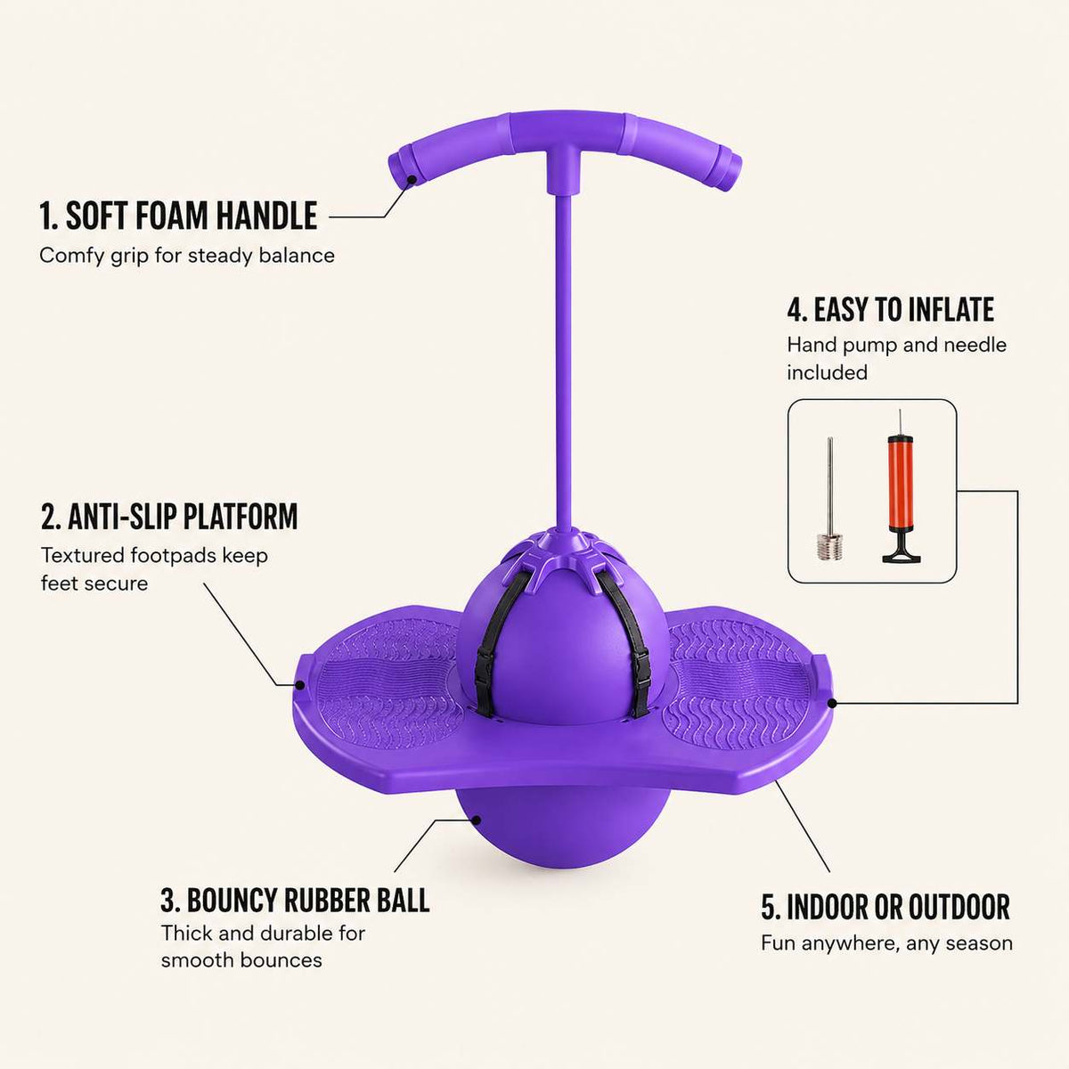 Kids' Pogo Ball with Removable Handle and Non-Slip Footboard