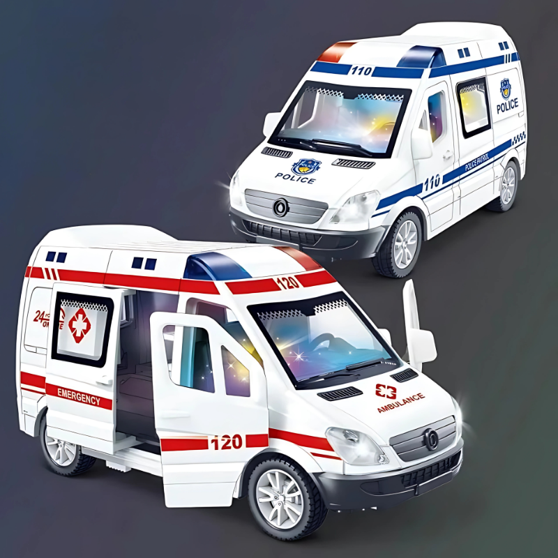 Kids' Rescue Vehicle Toy with Lights, Sounds and Pull-Back Action