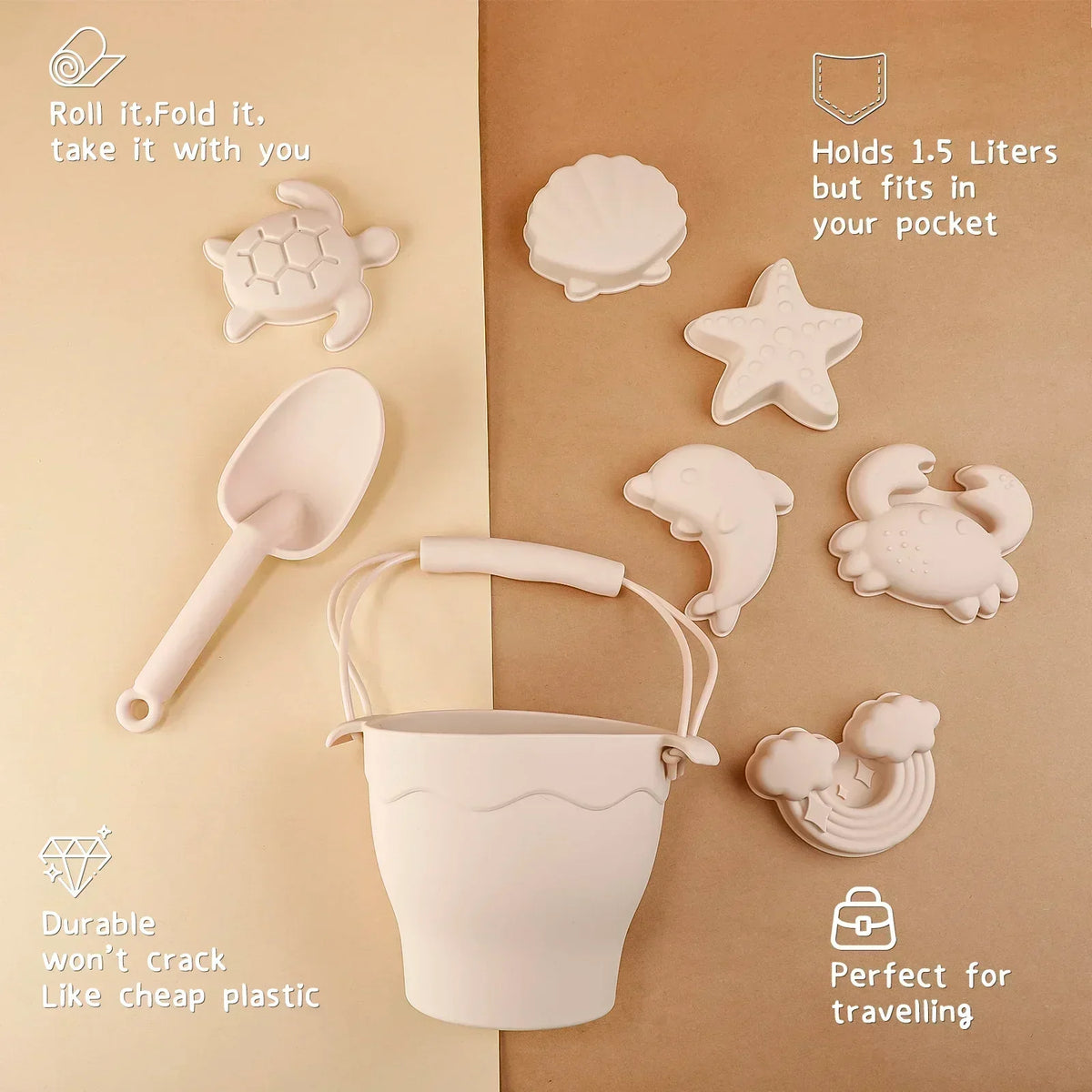 Kids' Silicone Beach Bucket and Sand Toy Set