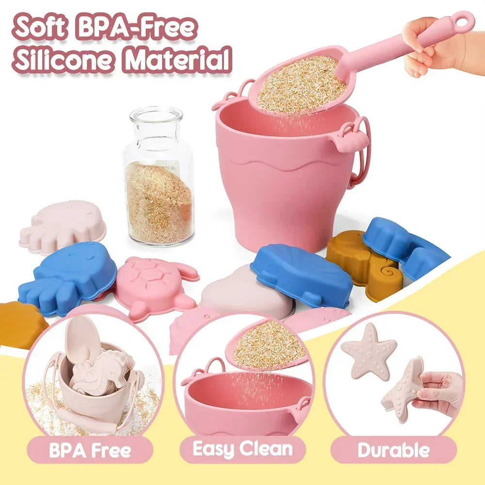 Kids' Silicone Beach Bucket and Sand Toy Set