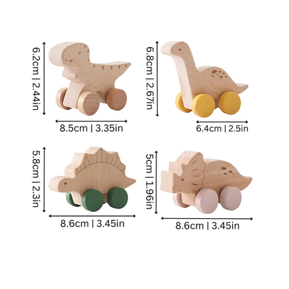 Kids' Wooden Dinosaur Roller Car Set for Push Play