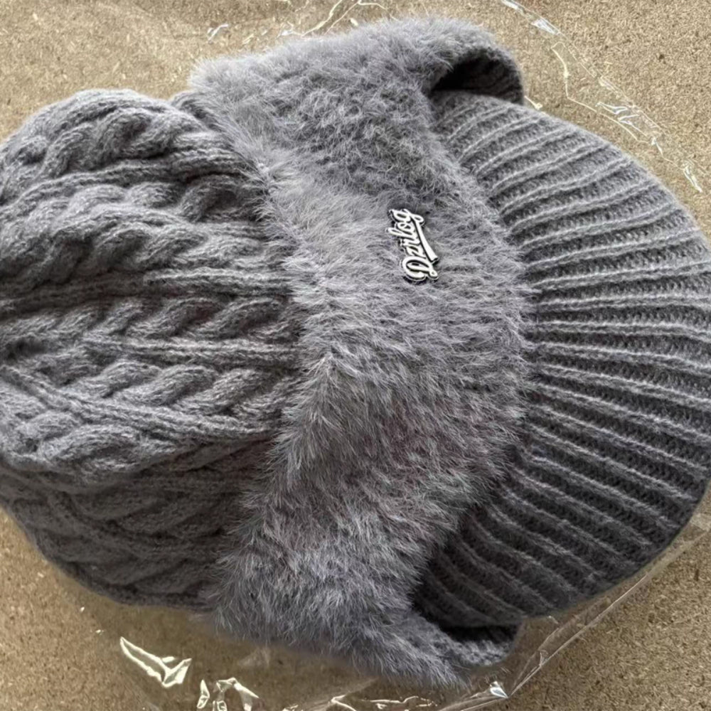 Wintermütze im Trapper-Stil, Strickmütze mit Ohrenklappen und Schirm, für kaltes Wetter und draußen