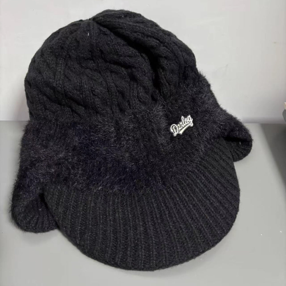 Wintermütze im Trapper-Stil, Strickmütze mit Ohrenklappen und Schirm, für kaltes Wetter und draußen
