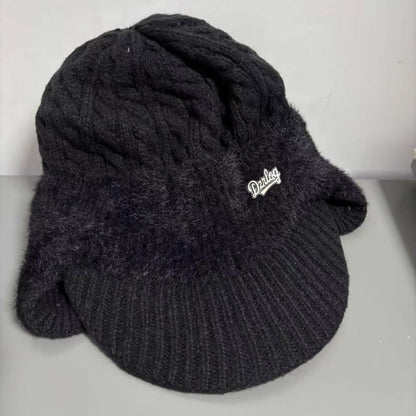 Wintermütze im Trapper-Stil, Strickmütze mit Ohrenklappen und Schirm, für kaltes Wetter und draußen