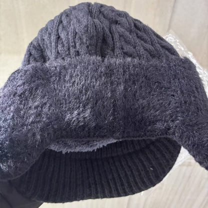 Wintermütze im Trapper-Stil, Strickmütze mit Ohrenklappen und Schirm, für kaltes Wetter und draußen