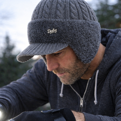 Wintermütze im Trapper-Stil, Strickmütze mit Ohrenklappen und Schirm, für kaltes Wetter und draußen