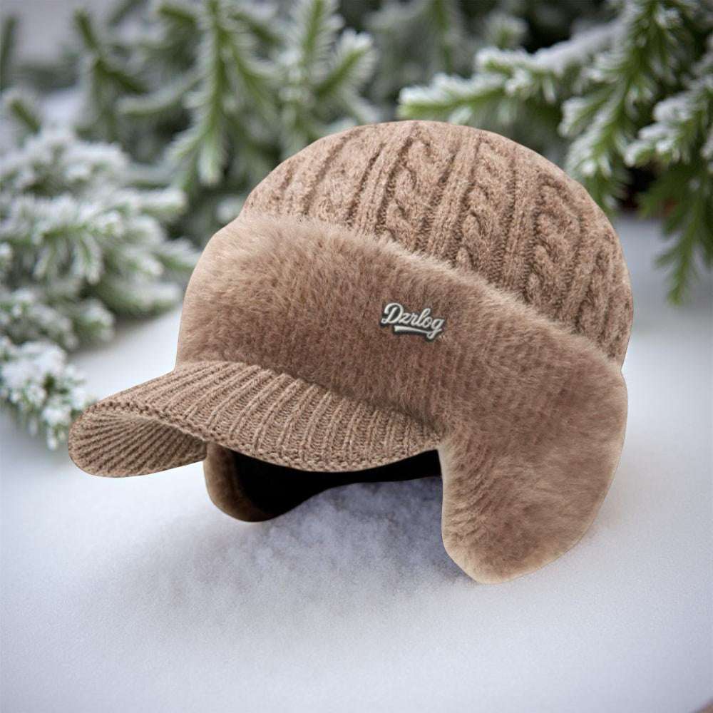 Wintermütze im Trapper-Stil, Strickmütze mit Ohrenklappen und Schirm, für kaltes Wetter und draußen