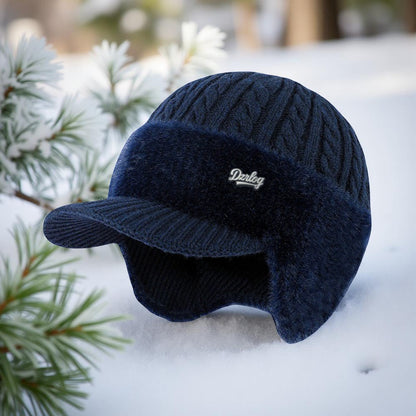 Wintermütze im Trapper-Stil, Strickmütze mit Ohrenklappen und Schirm, für kaltes Wetter und draußen