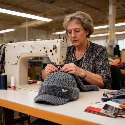 Wintermütze im Trapper-Stil, Strickmütze mit Ohrenklappen und Schirm, für kaltes Wetter und draußen