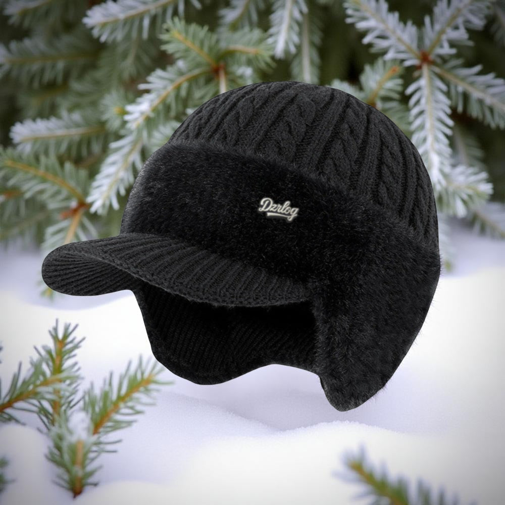 Wintermütze im Trapper-Stil, Strickmütze mit Ohrenklappen und Schirm, für kaltes Wetter und draußen