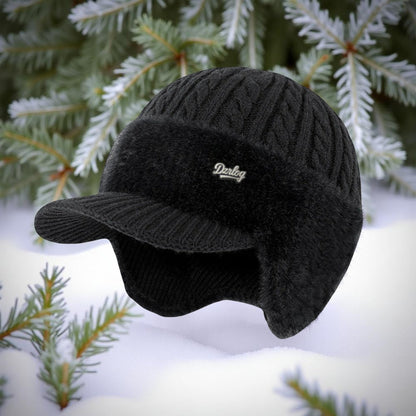Wintermütze im Trapper-Stil, Strickmütze mit Ohrenklappen und Schirm, für kaltes Wetter und draußen