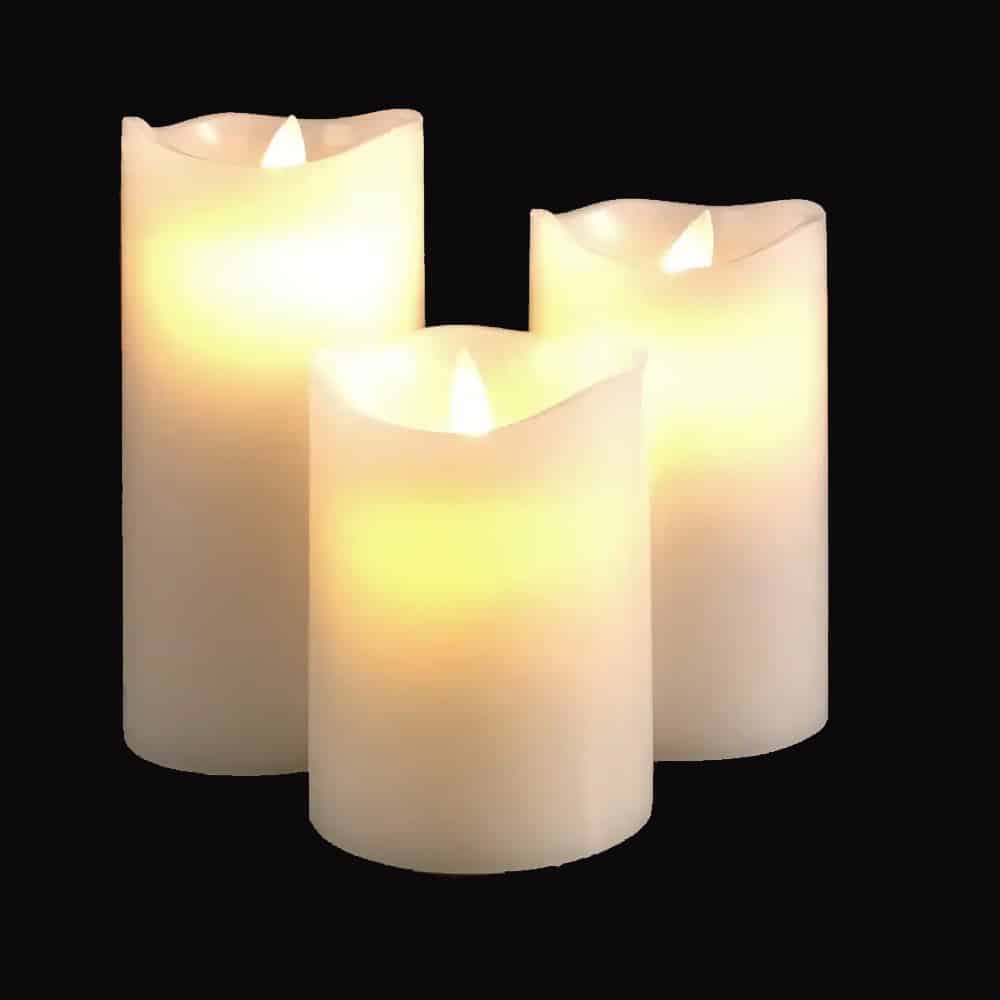 LED Block Candles 3-Piece Set with Moving 3D Flame and Remote