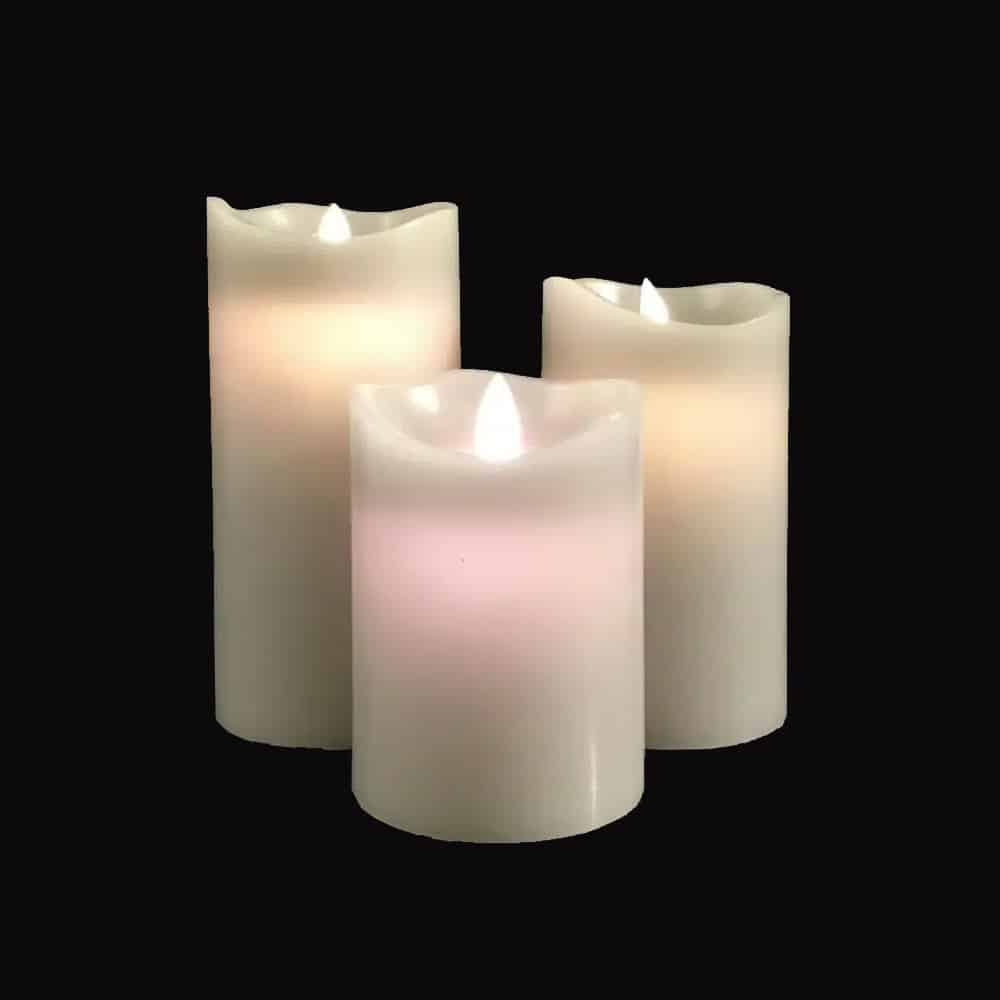 LED Block Candles 3-Piece Set with Moving 3D Flame and Remote