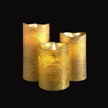 LED Block Candles 3-Piece Set with Moving 3D Flame and Remote
