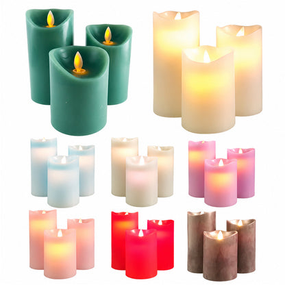 LED Block Candles 3-Piece Set with Moving 3D Flame and Remote
