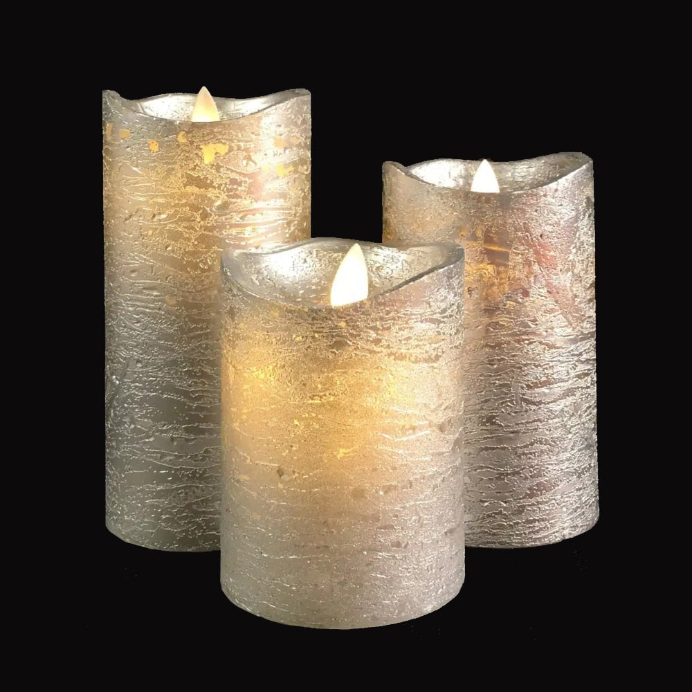 LED Block Candles 3-Piece Set with Moving 3D Flame and Remote