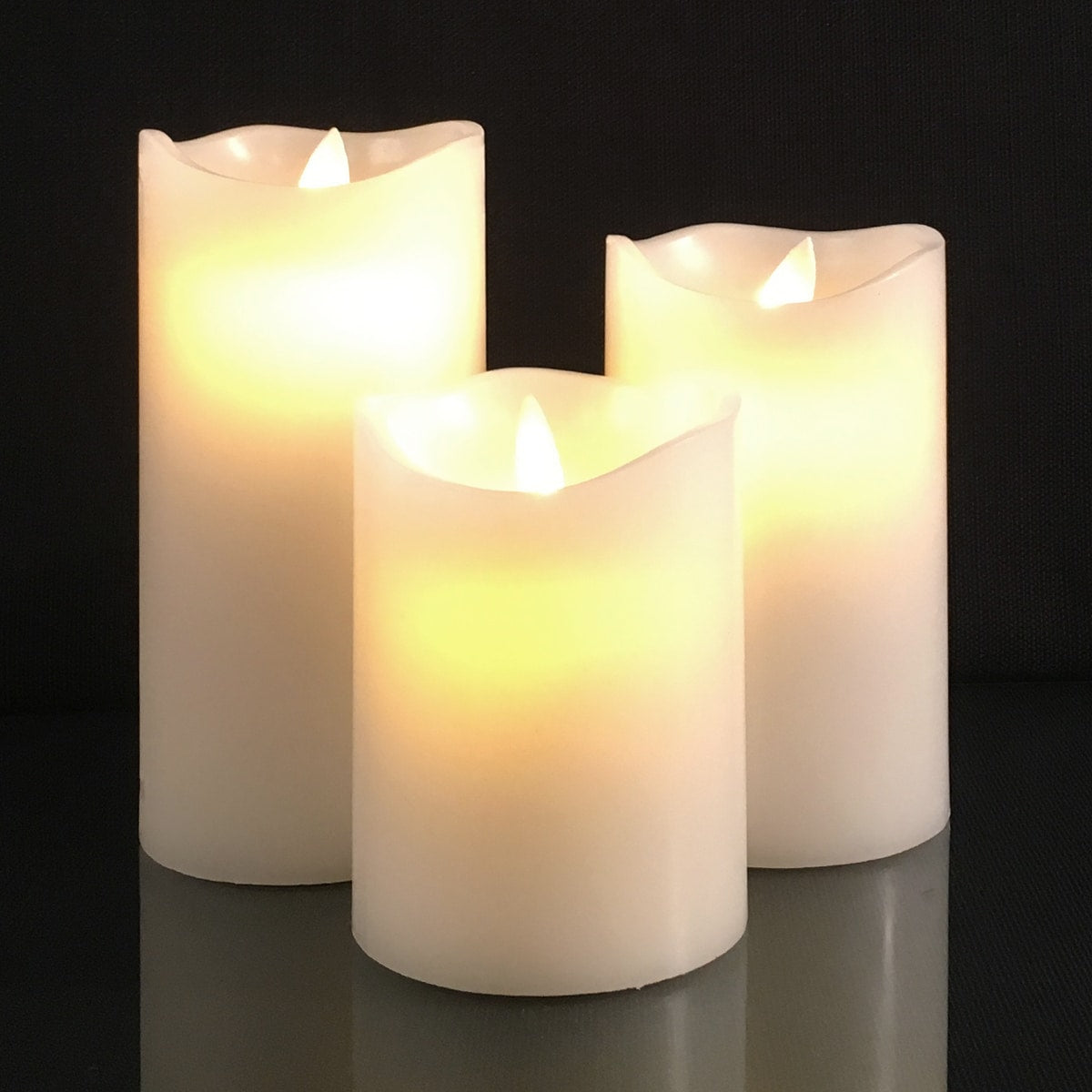 LED Block Candles 3-Piece Set with Moving 3D Flame and Remote